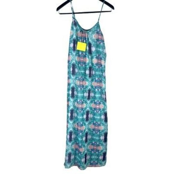 NWT Aaron Ashe Women’s M Green Polyester Abstract Print Sleeveless Maxi Dress - Picture 3 of 11